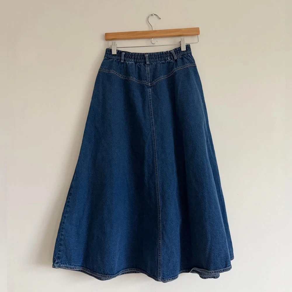 VTG Denim Midi Skirt Buttons - Picture 2 of 5